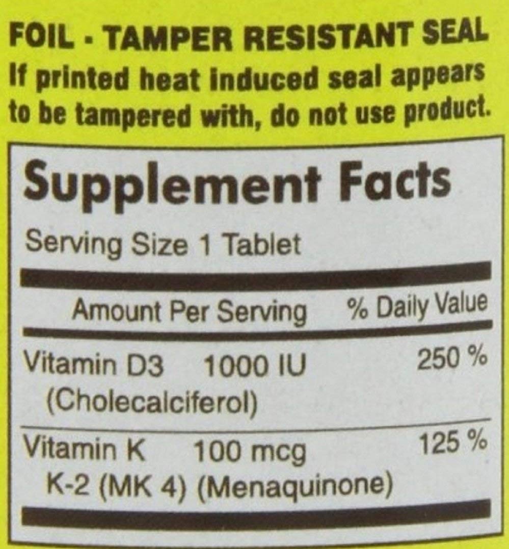 Mason Natural Vitamin K2 100 mcg Plus D3 1000 IU Tablets, 600 Tablets