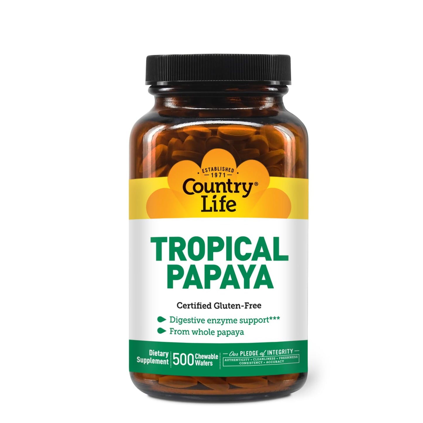 Country Life Papaya 25 MG Chewable Tablet, 500 Tablets