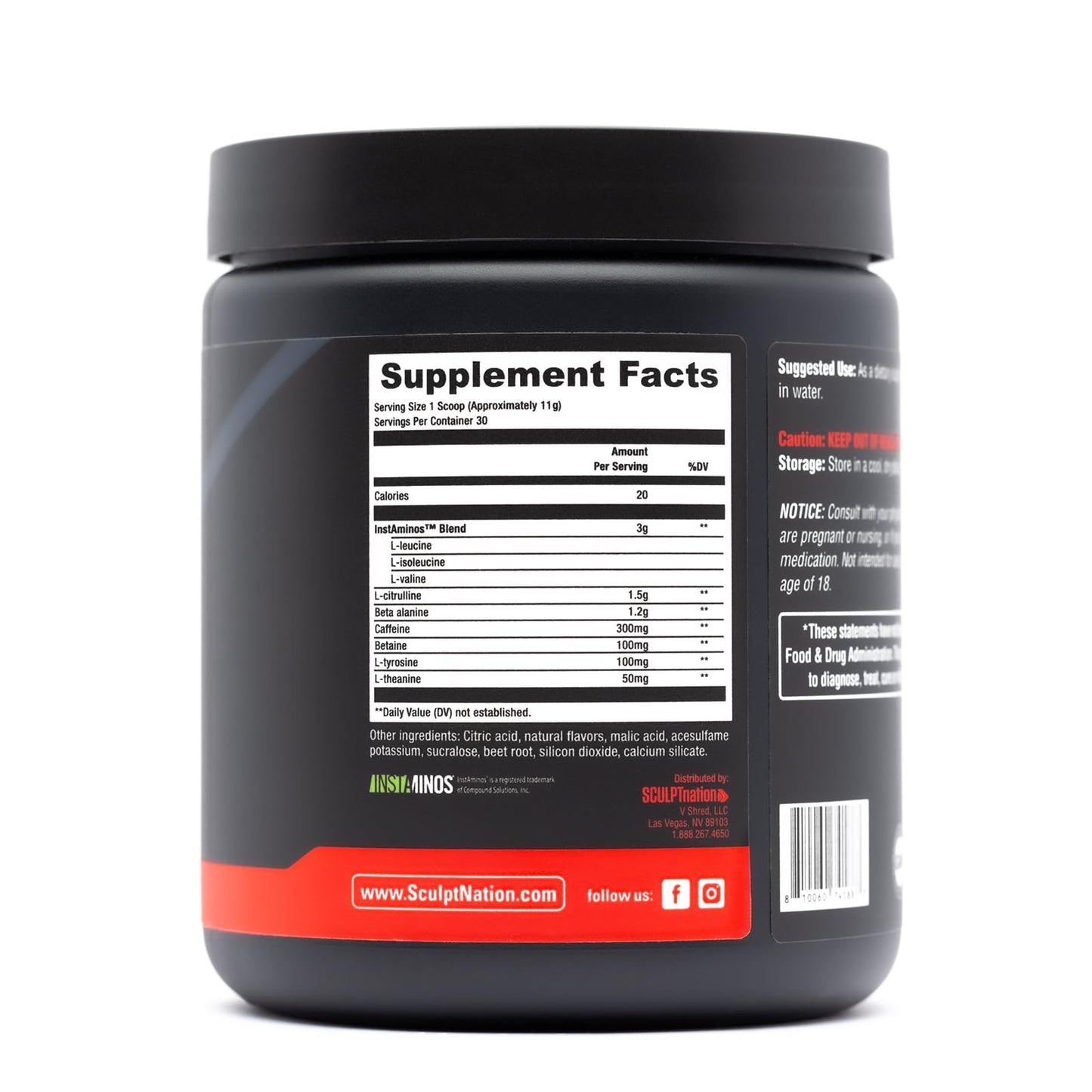 Sculpt Nation PreWorkout Powder by V Shred with Amino Acids for Ultimate Performance, Endurance, and Energy Support, Fruit Punch, 30 Servings