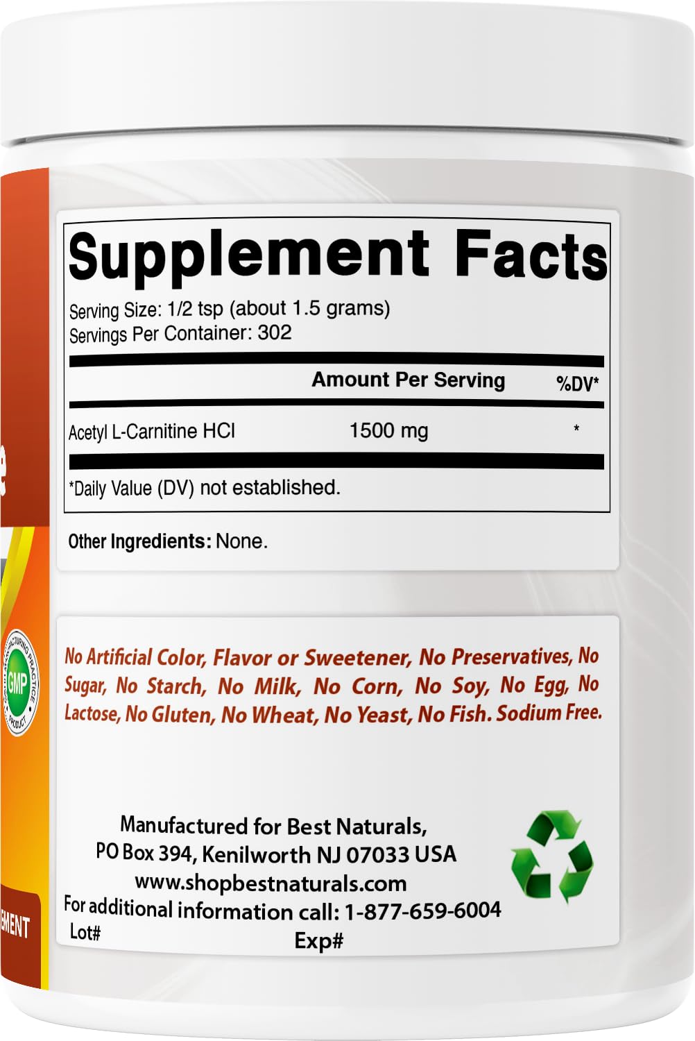 Best Naturals Acetyl L-Carnitine Premium Powder 16 Oz