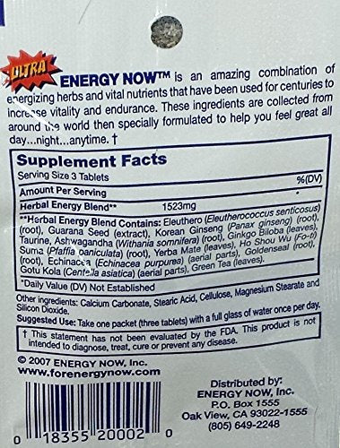 Energy Now Ginseng Herbal Supplement 24 Tablets