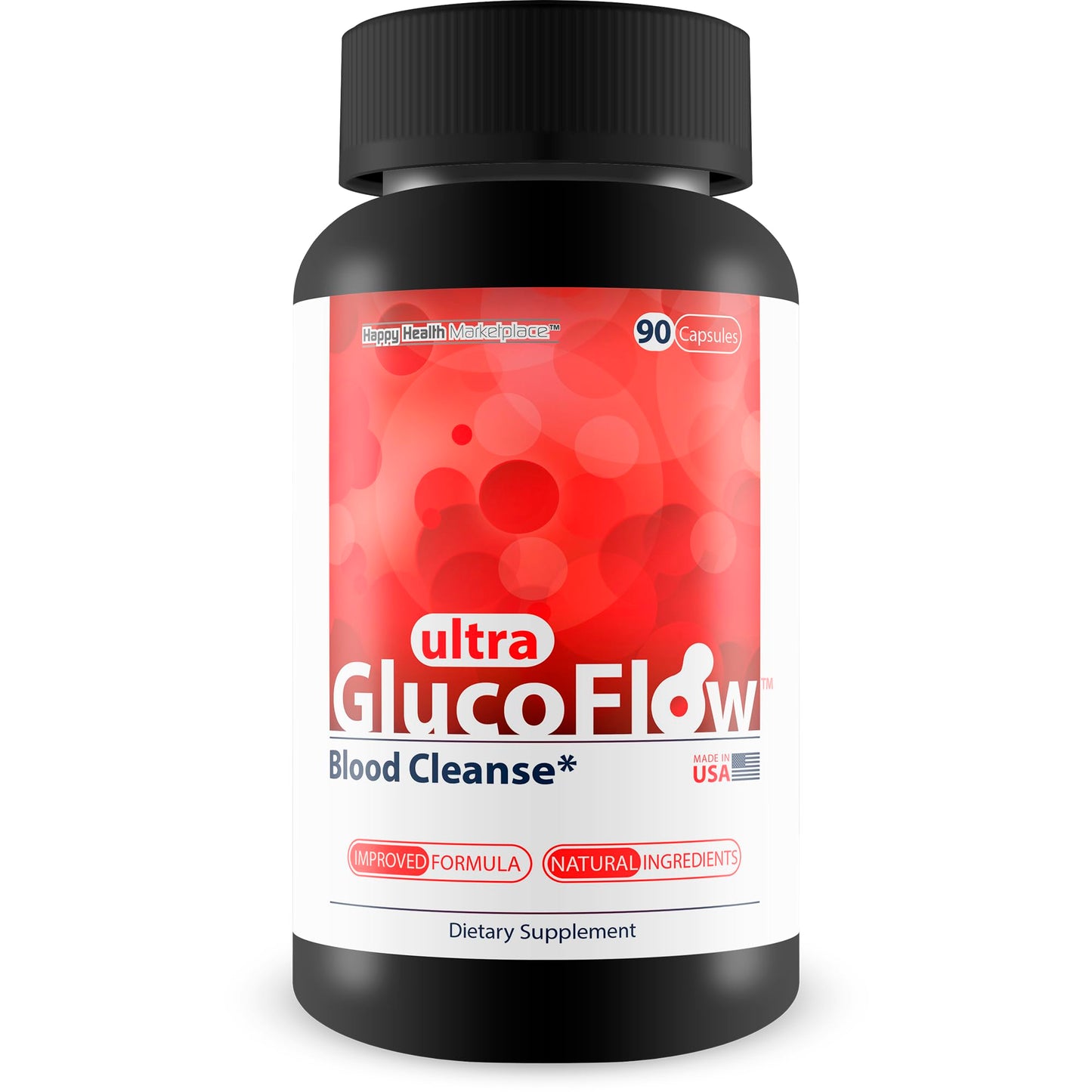 Happy Health Marketplace Ultra Gluco Flow - Improved Formula Blood Cleanse Detox Capsules 90 Count