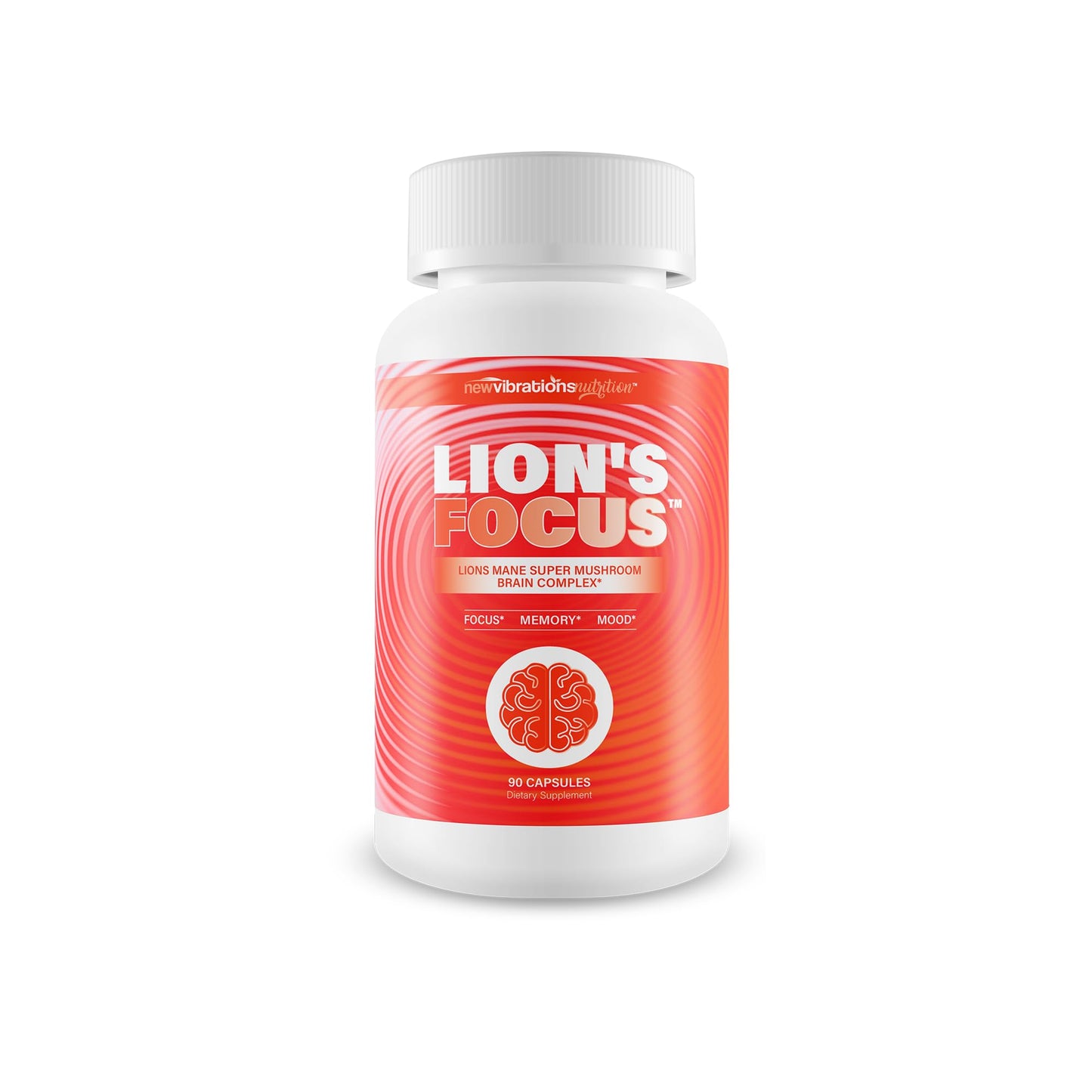 New Vibrations Nutrition Lions Mane Focus Mushroom Supplement Capsule, 90 Count