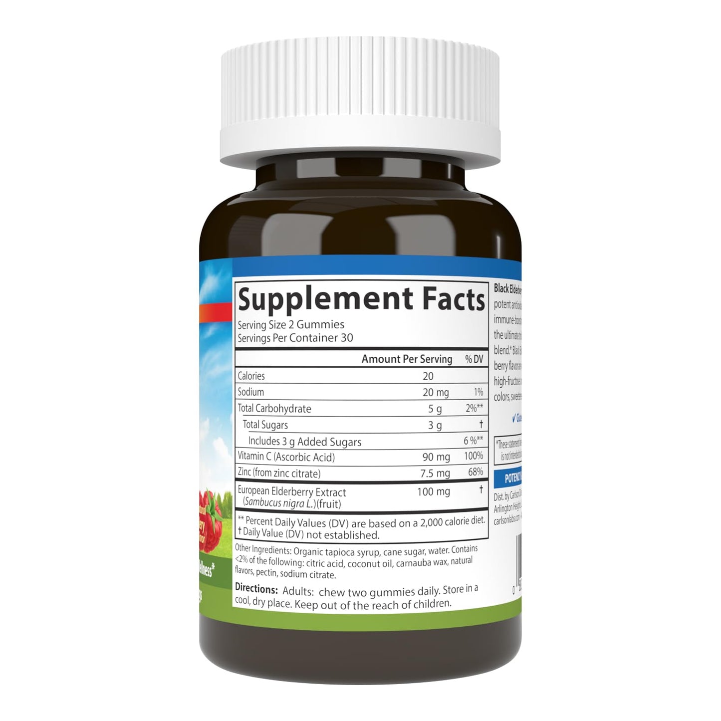Carlson Black Elderberry Gummies with Vitamin C & Zinc, Immune Support, 1 Count