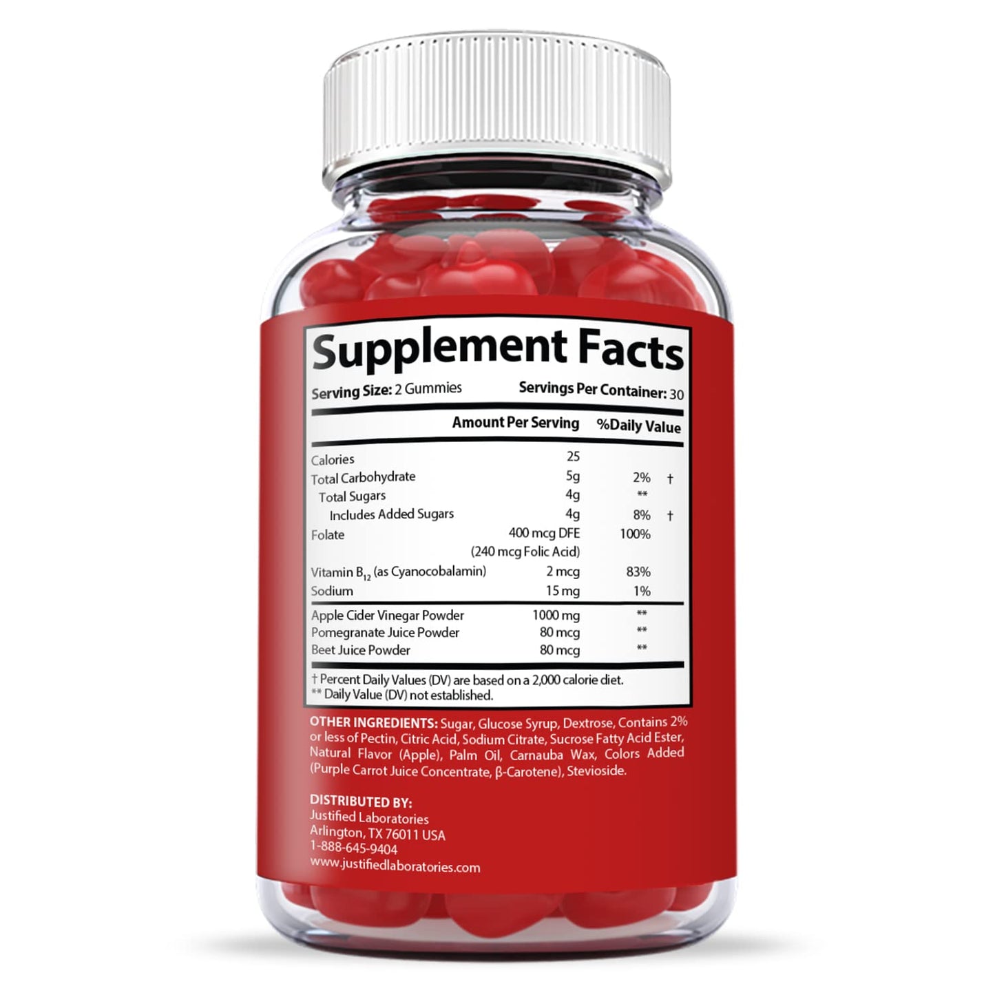 Justified Laboratories Apple Cider Vinegar Gummies 1000MG ACV with Pomegranate Juice Beet Root B12, 540 Gummies