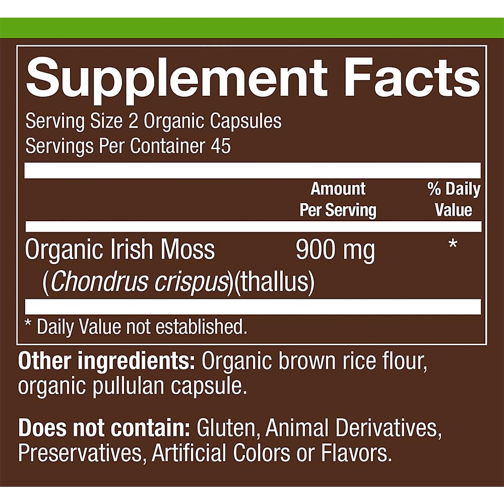 plnt Organic Sea Moss, Marine Algae Superfood, 900 mg Organic Irish Moss, Vegetarian Capsules, 90 Count