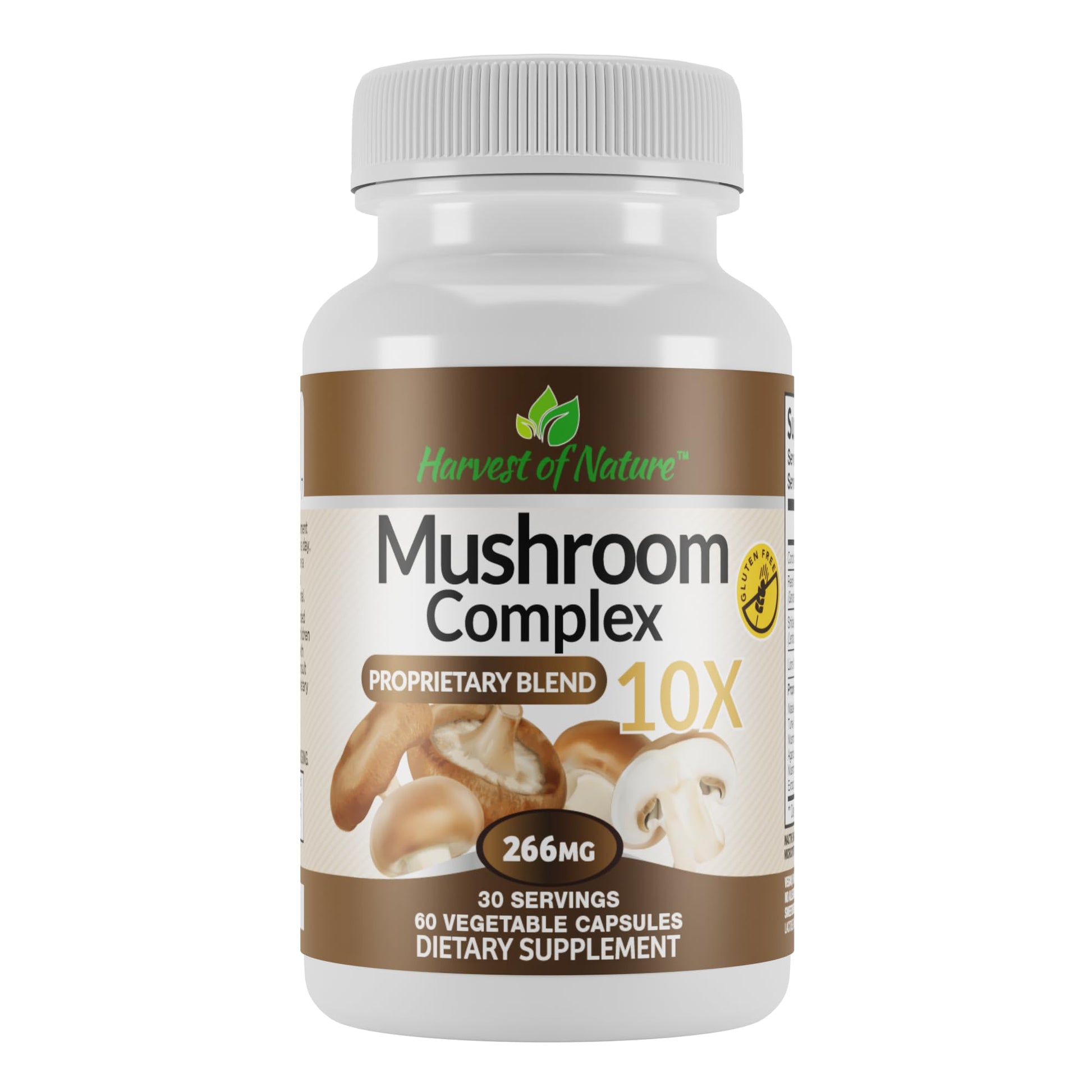Harvest of Nature Mushroom Complex Capsules with Lion's Mane, Reishi, Turkey Tail, Shiitake, 60 Count