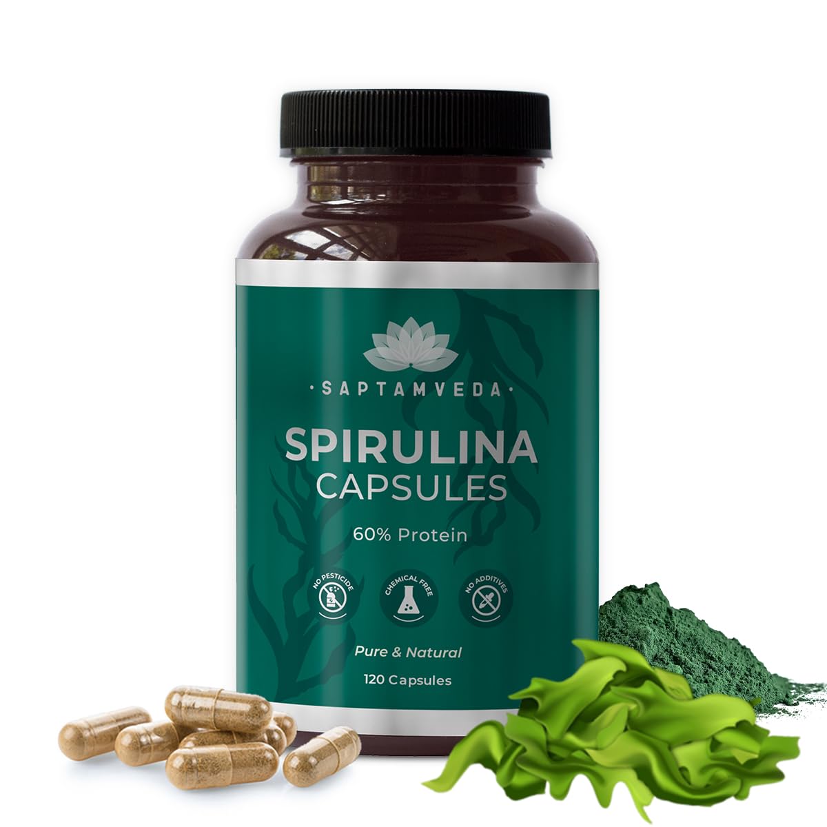 SAPTAMVEDA Saptamved Natural Spirulina 2000mg, 120 Capsules
