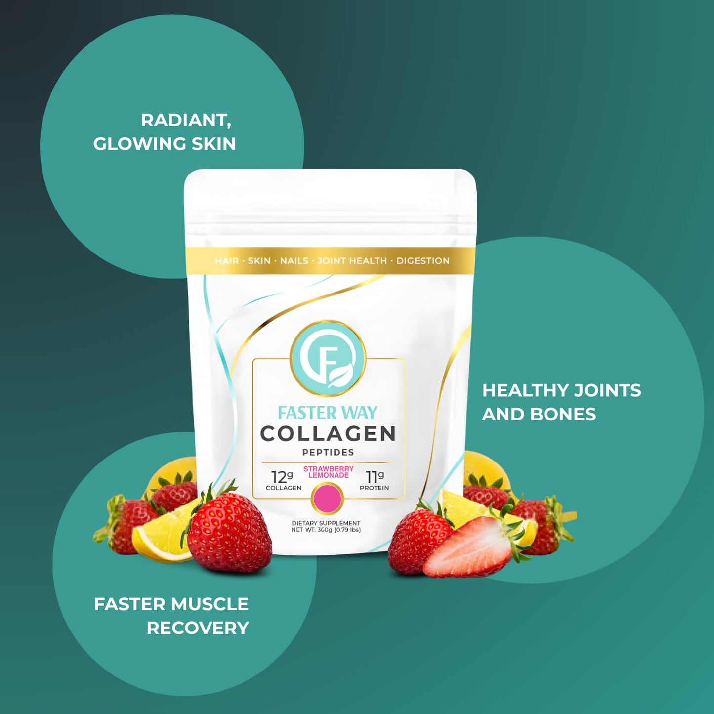 FASTer Way to Fat Loss Collagen Peptides Powder Strawberry Lemonade 13 Ounce