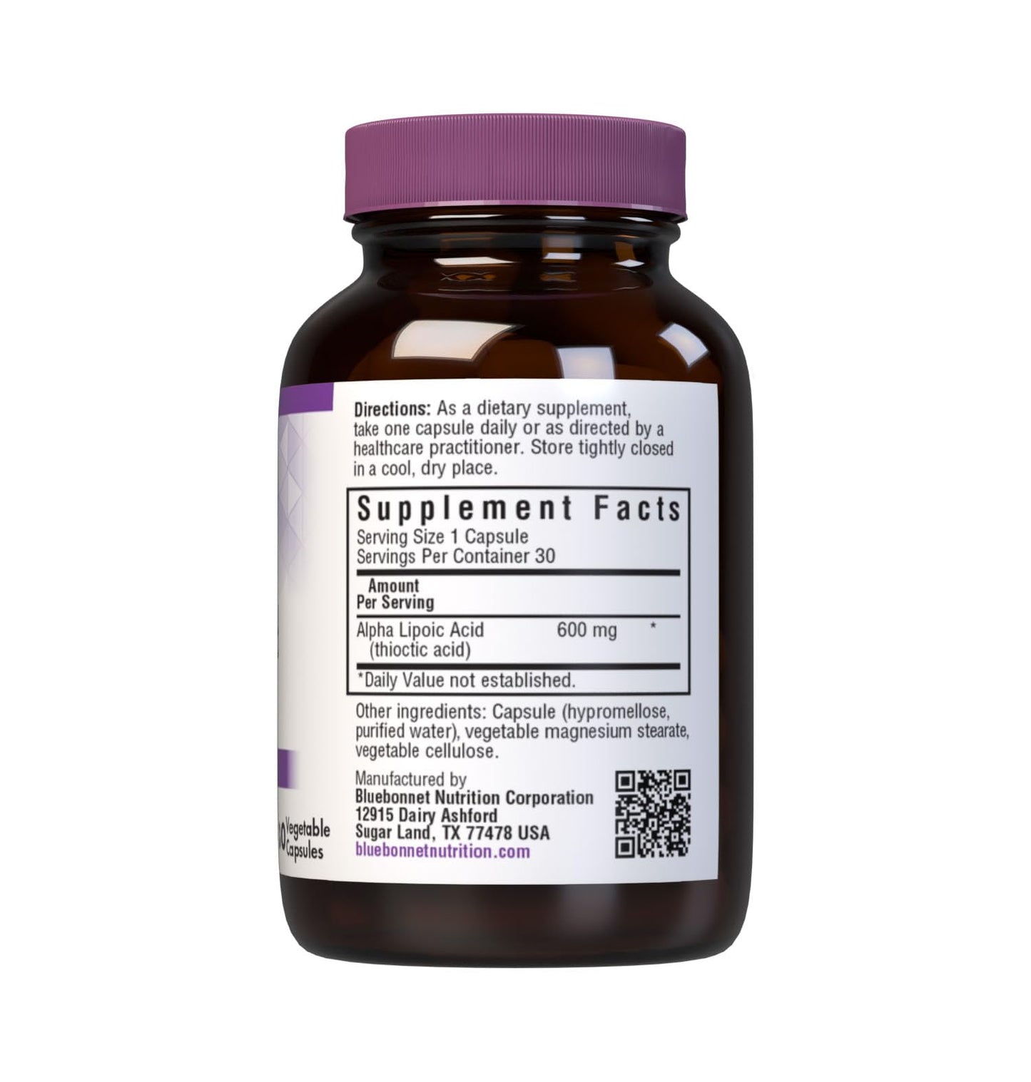 BlueBonnet Alpha Lipoic Acid 600mg Capsule, 30 Count