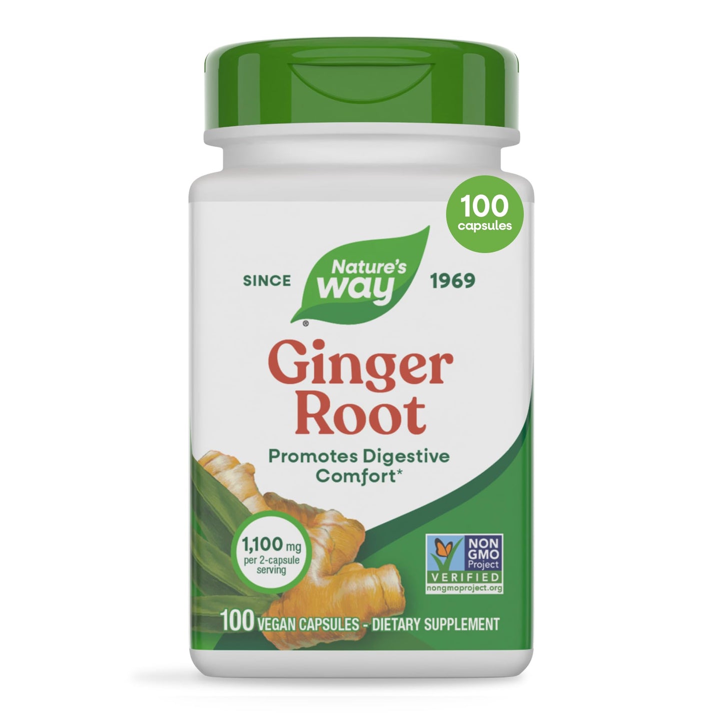 Nature's Way Ginger Root Capsules (1100 mg per 2-Capsule Serving) 100 Count