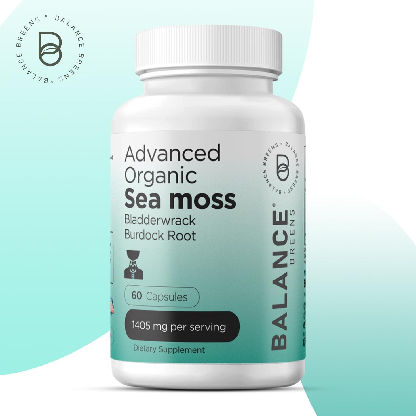 Balancebreens Organic Irish Sea Moss, Bladderwrack and Burdock Root Supplement 1405mg, 120 Veg Capsules
