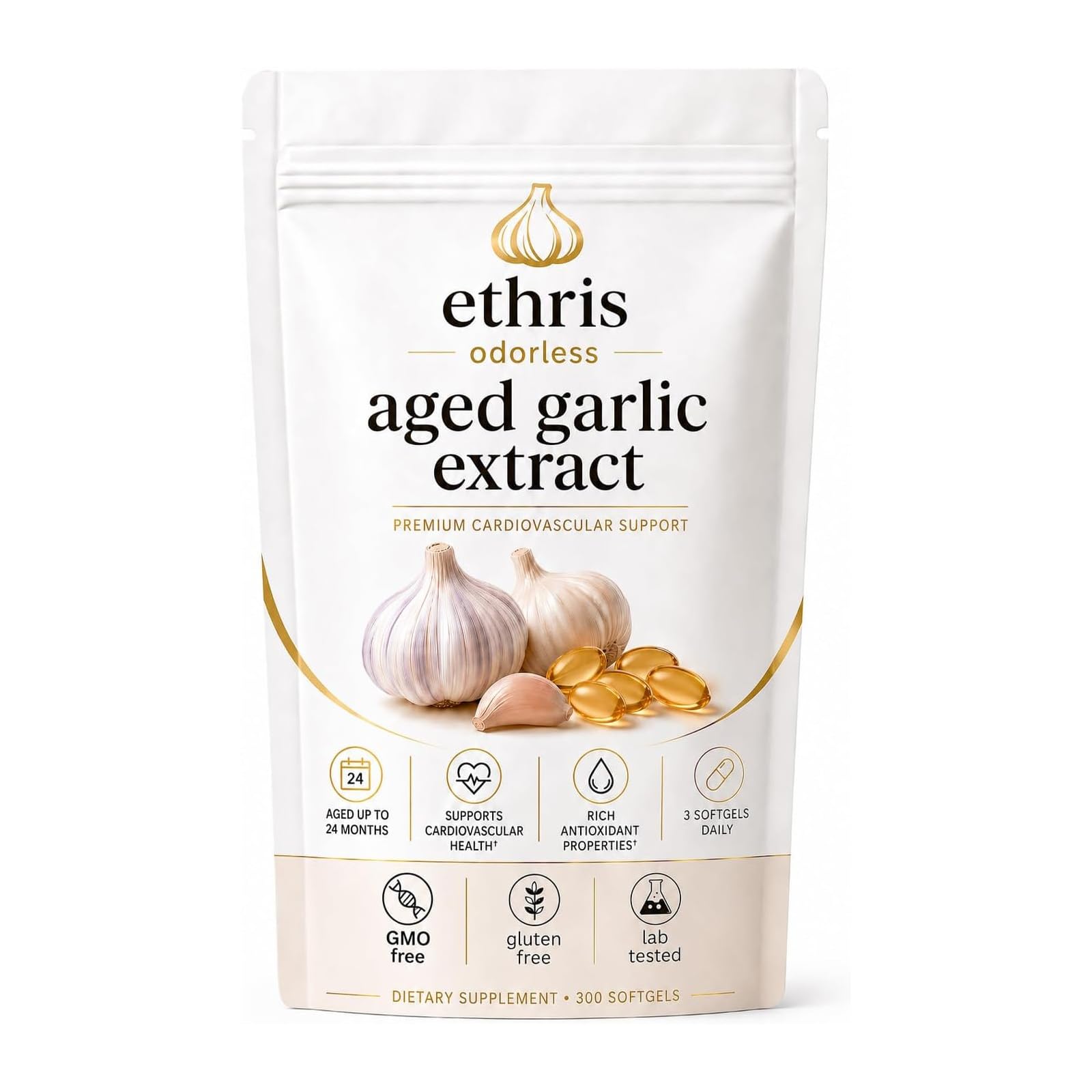 TYDOTT Ethris Odorless Aged Garlic Extract Softgels 300 Capsules
