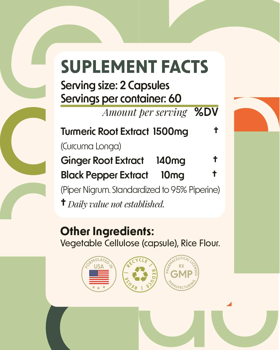 Alpha & Omega Nutrition Turmeric 1500mg with Ginger and Black Pepper Joint Support Capsule, 120 Count