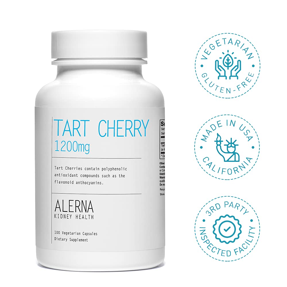 Alerna Kidney Health Tart Cherry Extract 1200 mg Dietary Supplement Capsules, 100 Count
