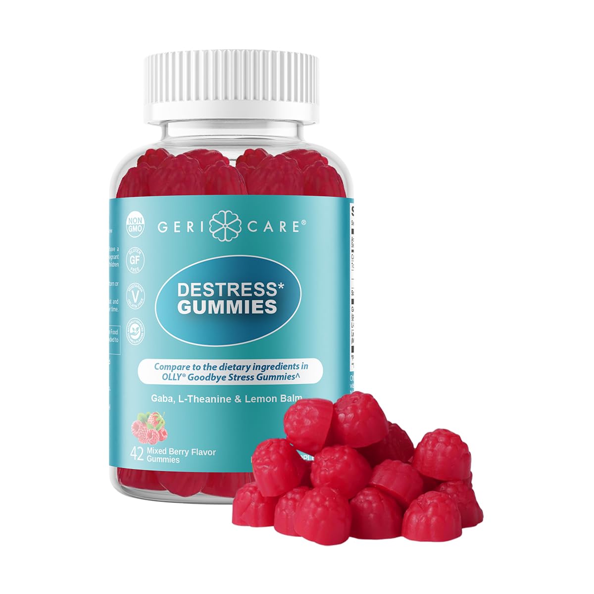 GeriCare DeStress Gummies with GABA, L-Theanine & Lemon Balm, Mixed Berry Flavor, 42 Count