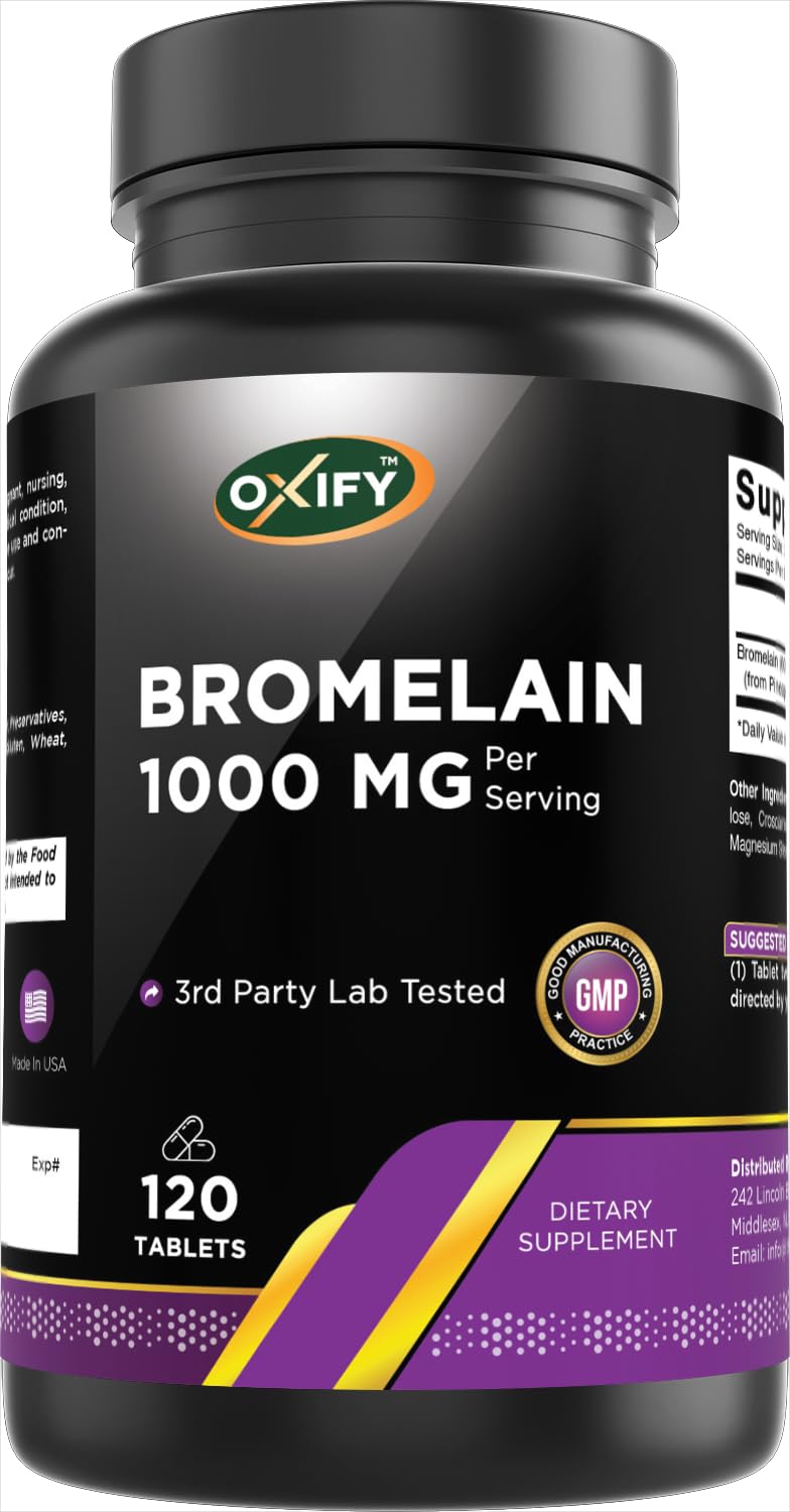 Oxify Bromelain 1000 MG Tablets, 120 Count