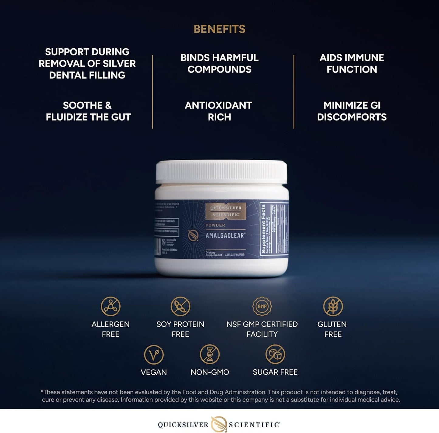 Quicksilver Scientific AmalgaClear - Detox Support with Modified Citrus Pectin & Silica Extract Powder, 2.5 Ounces