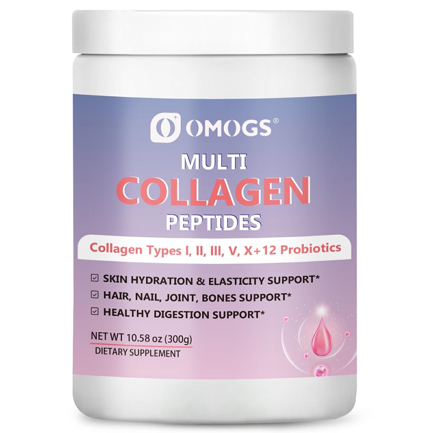 OMOGS Hydrolyzed Collagen Peptide Powder with Prebiotics, Vitamin C & Cranberry Extract, 1 Ounce