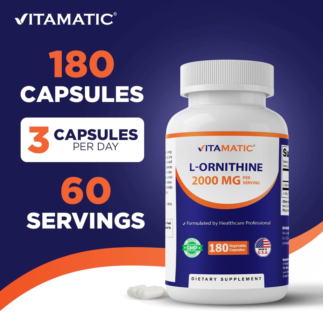 Vitamatic L-Ornithine 2000 mg Per Serving, 180 Capsules