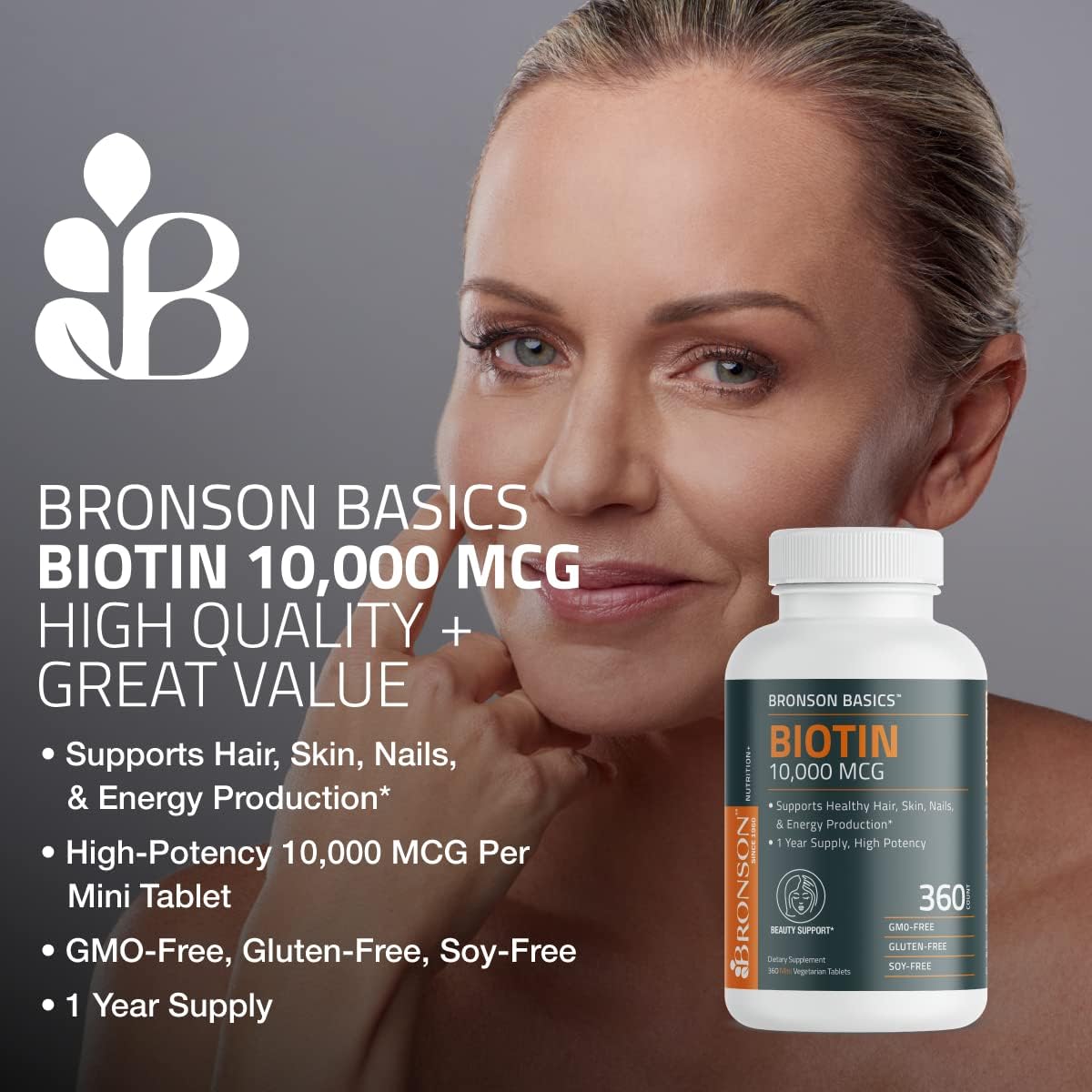Bronson Biotin 10,000mcg Tablet, 150 Tablets