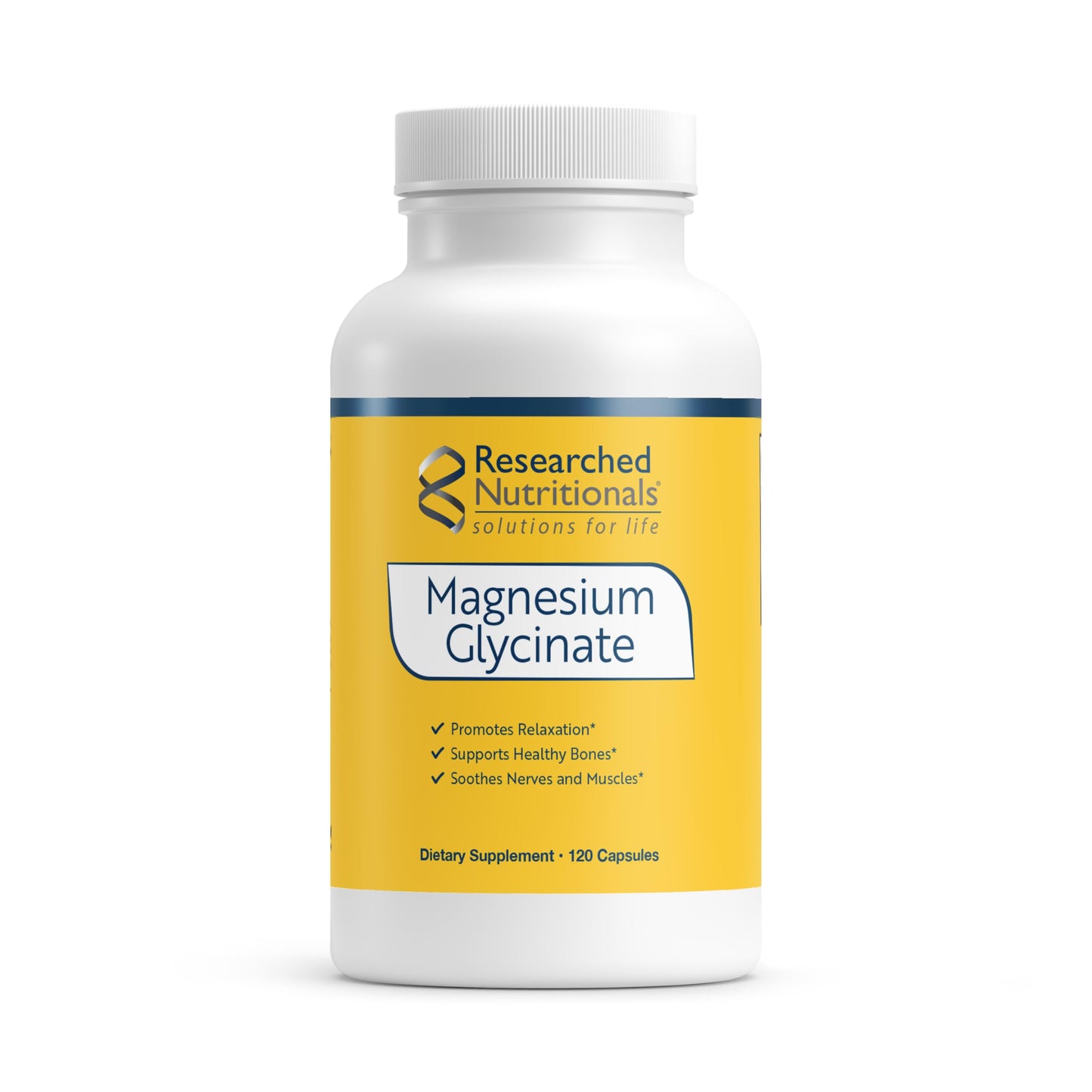 Researched Nutritionals Magnesium Glycinate Capsules, 125mg High Absorption, Vegan & Non-GMO, 120 Capsules