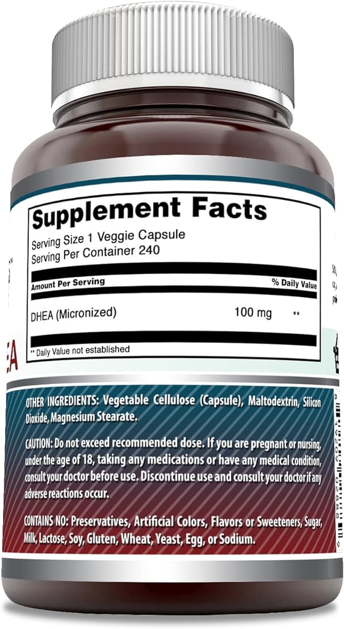 Amazing Nutrition Micronized DHEA Supplement 100 Mg Veggie Capsules, 240 Count