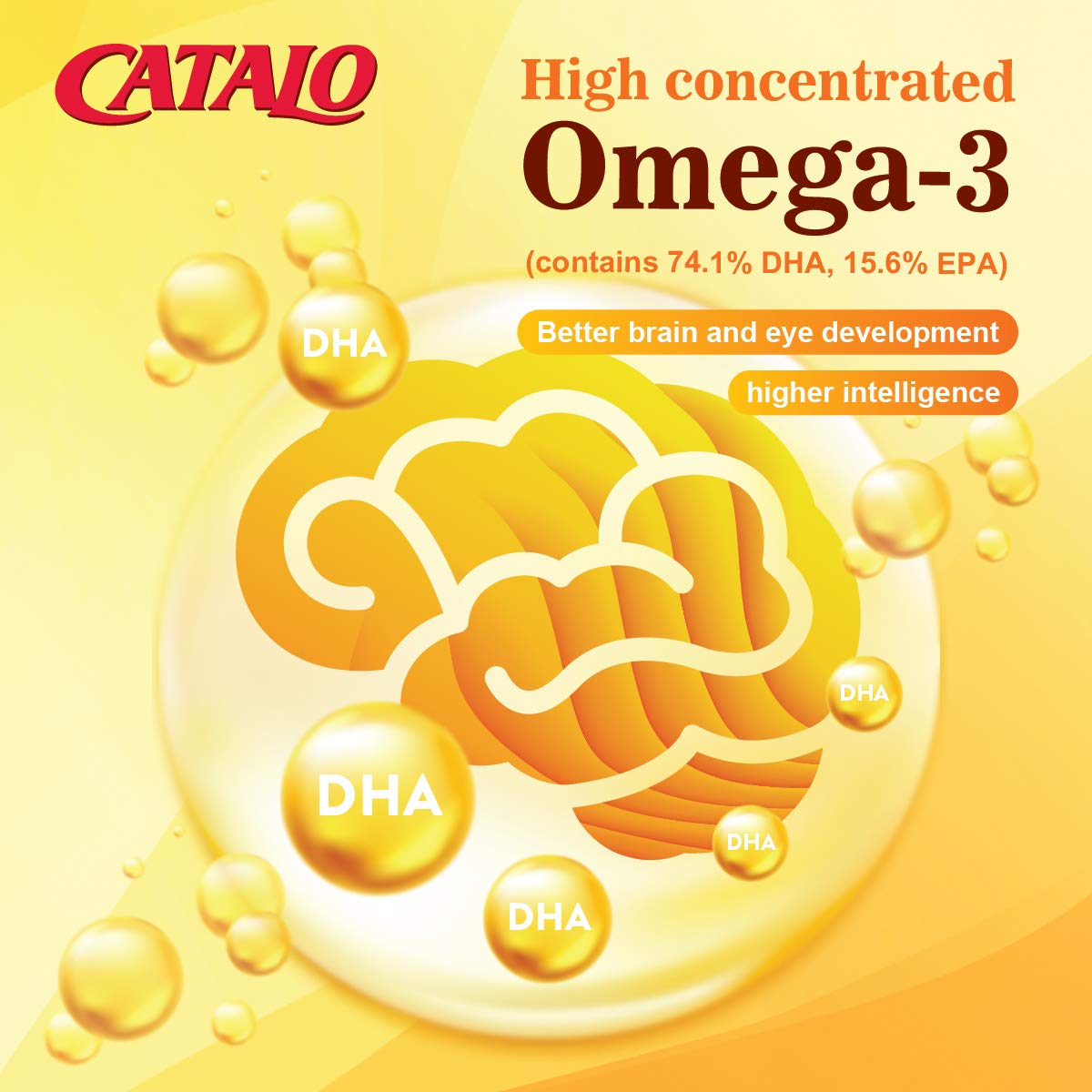 CATALO Children’s DHA Formula – Chewable Softgels with Fish Oil for Kids, 200mg DHA per Serving, Orange Flavor, 60 Softgels