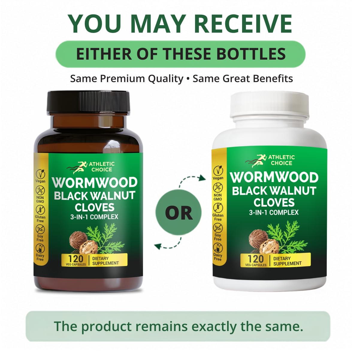 Athletic Choice Wormwood Black Walnut Clove Complex 3-in-1 Formula with Sweet Wormwood Extract 120 Capsules