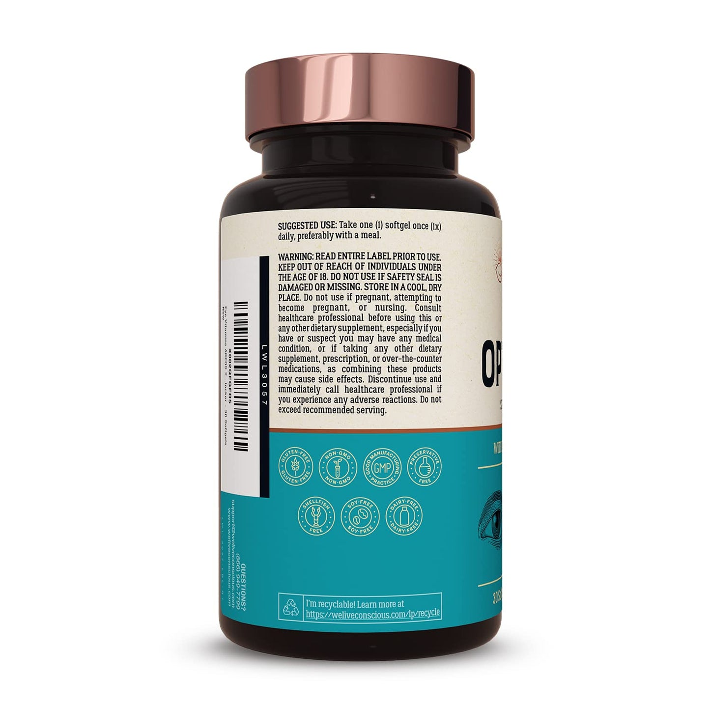 Live Conscious OptiWell Eye Health Supplement and Blue Light Support, 30 Softgels