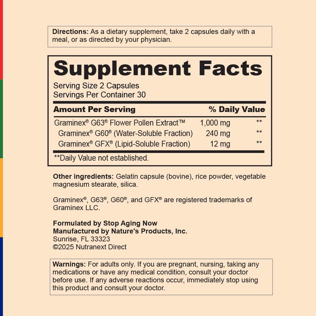Stop Aging Now Graminex Flower Pollen Extract Capsules, 30 Capsules
