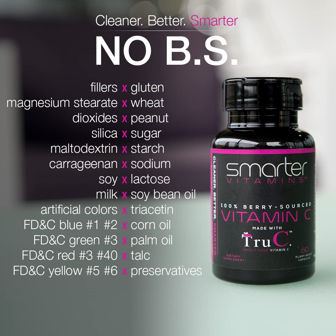 SmarterVitamins Raw Whole Food Vitamin C from Berries, Premium Antioxidants, Bioflavonoids & Polyphenols, 300 Vegan Capsules