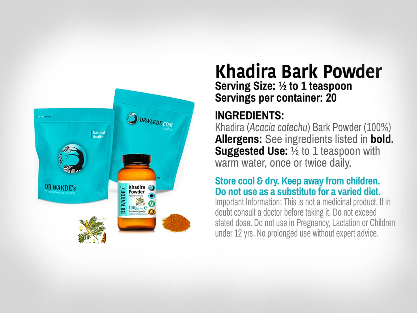 DR WAKDE's Khadira Powder (Khaira | Acacia Catechu), 500g, 17.637