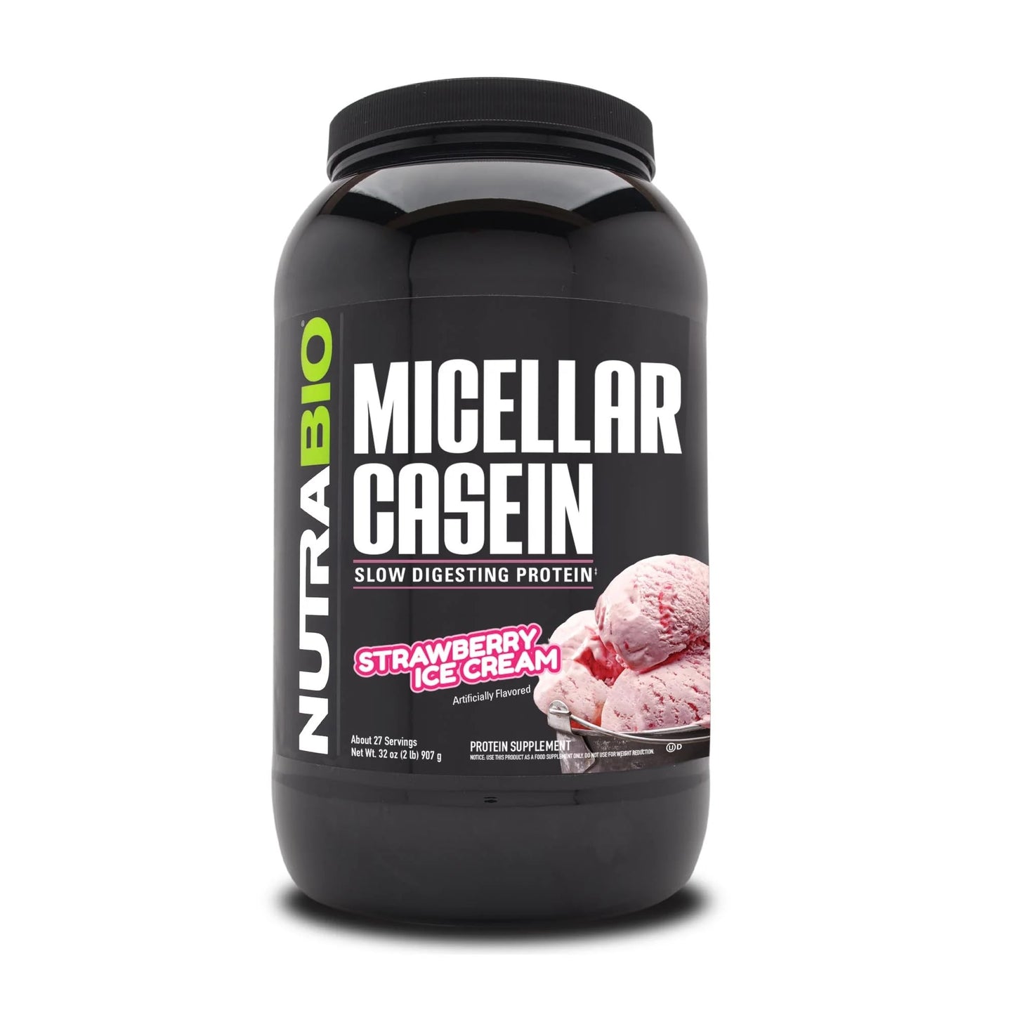 NutraBio Micellar Casein Protein Powder, Strawberry Ice Cream, 32 Servings