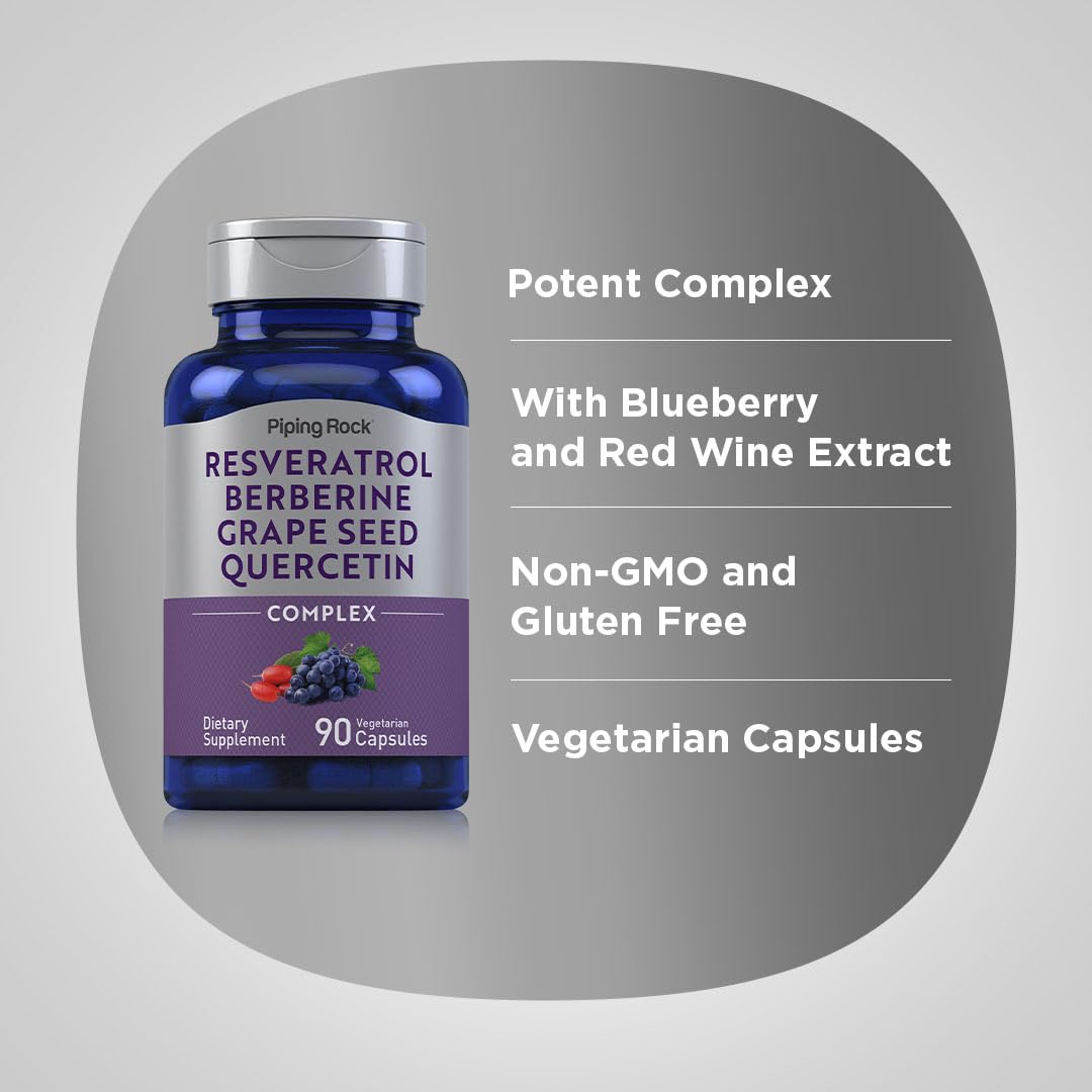 Piping Rock Resveratrol Berberine Grape Seed & Quercetin Complex Capsules 90 Count