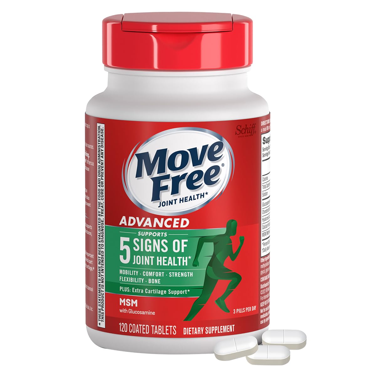 Move Free Advanced Glucosamine Chondroitin MSM Joint Support Supplement Tablets, 120 Count