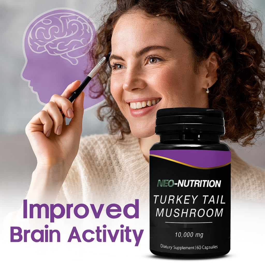 NEO-NUTRITION Turkey Tail Mushroom 10,000mg (Coriolus Versicolor) Capsule, 60 Count