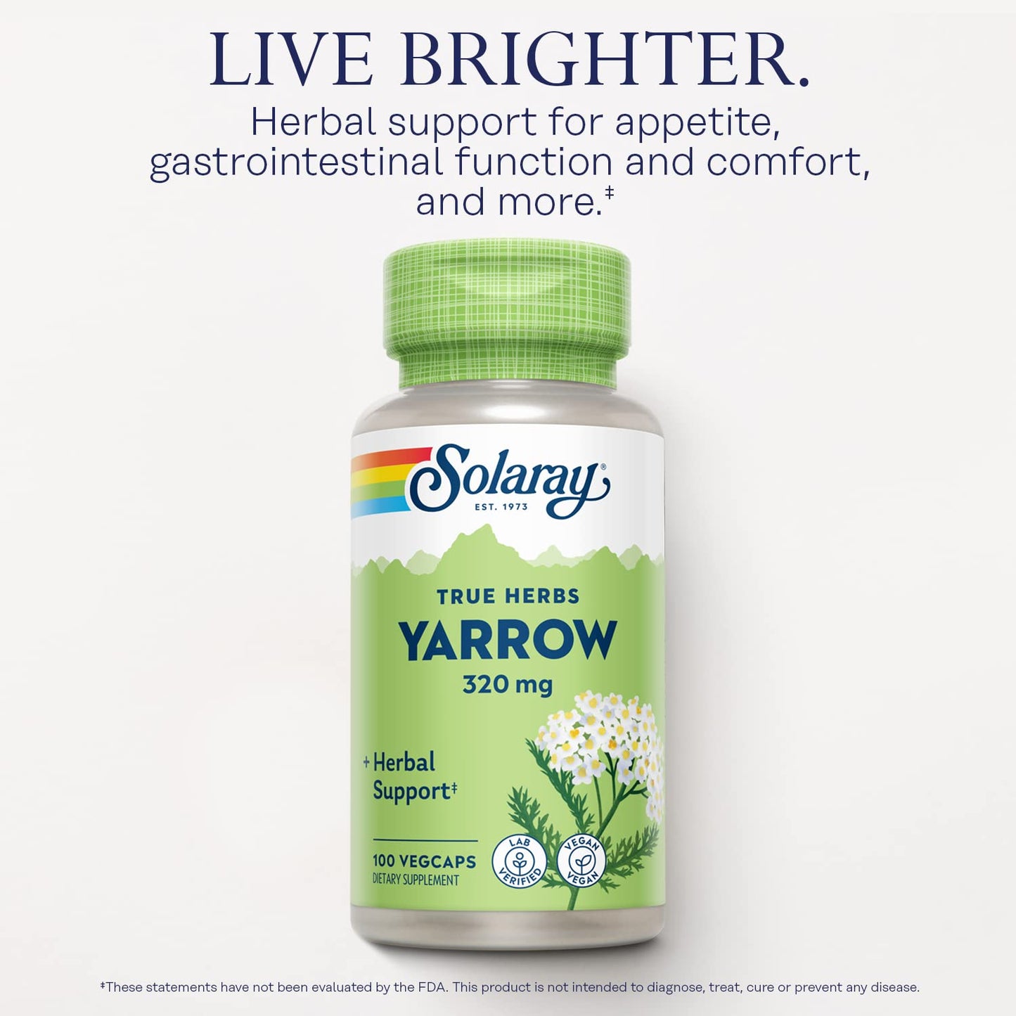 SOLARAY True Herbs Yarrow 320mg Whole Aerial 100 Capsules