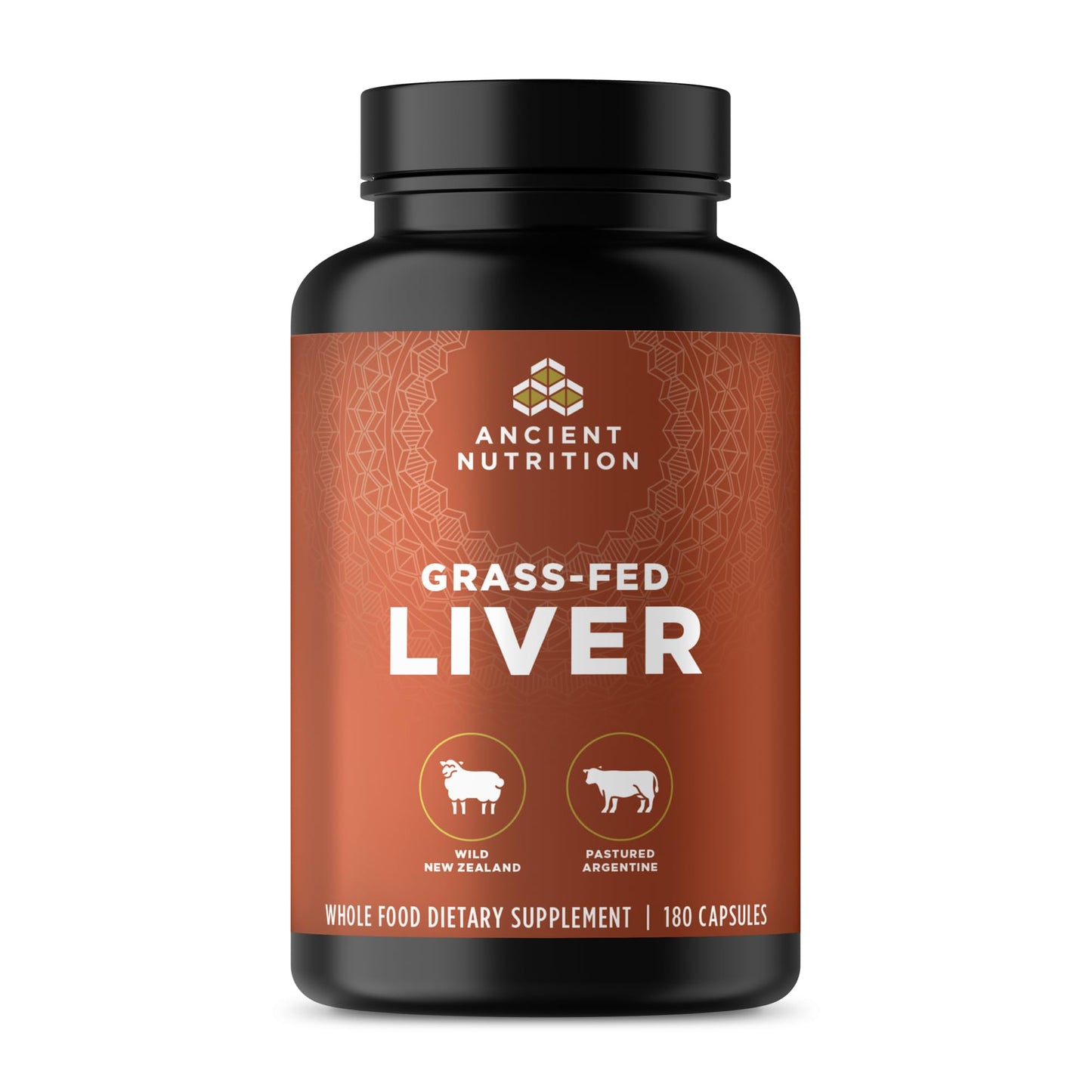 Ancient Nutrition Organ Supplements Grass-Fed and Wild Organ Complex Beef & Lamb Liver Capsules, 180 Capsules
