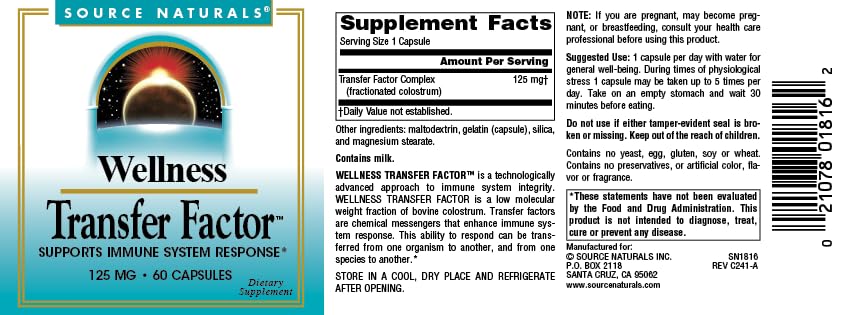 Source Naturals Wellness Transfer Factor 125mg Capsules, 60 Count