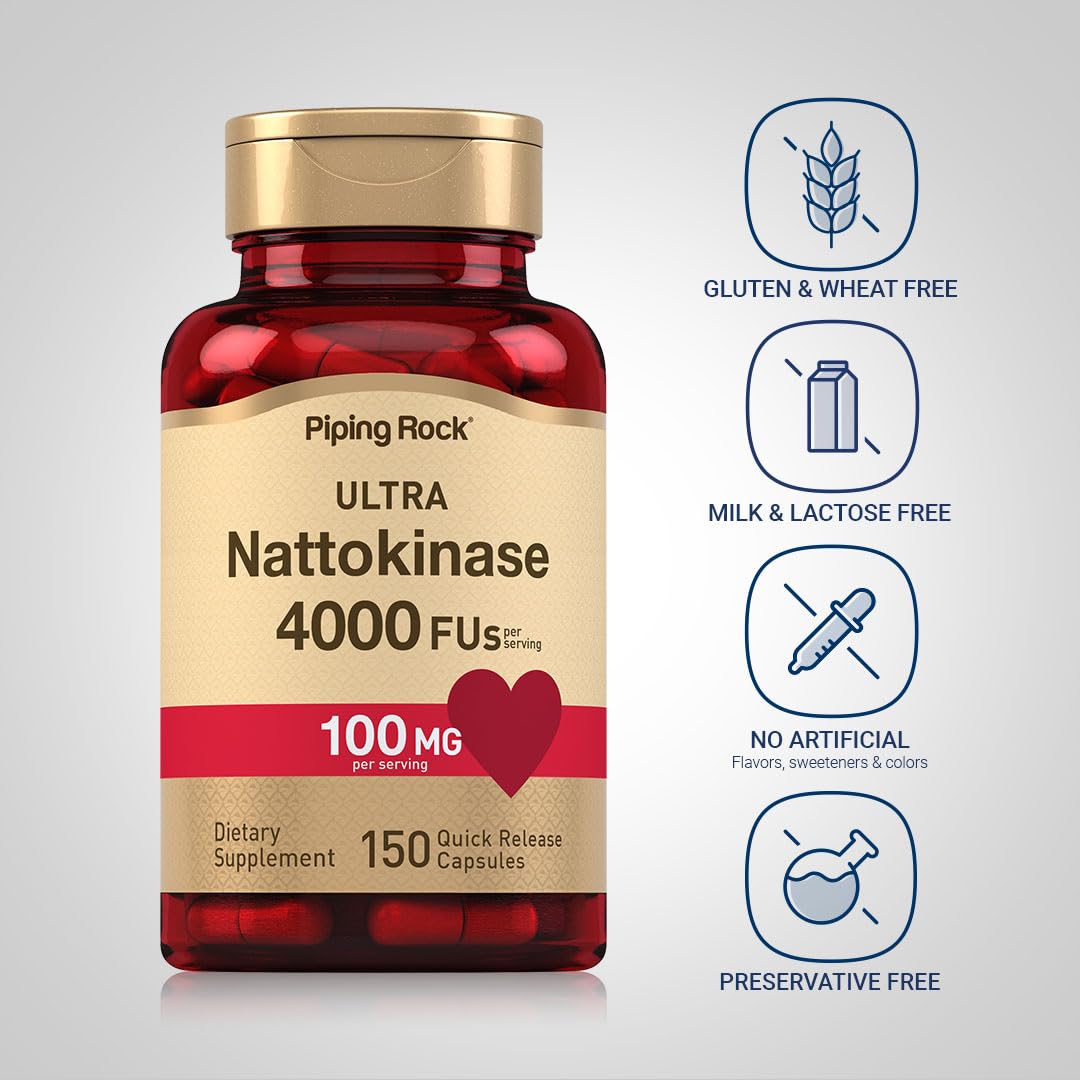 Piping Rock Nattokinase Supplement 4000 FU 100mg Capsules, 150 Capsules