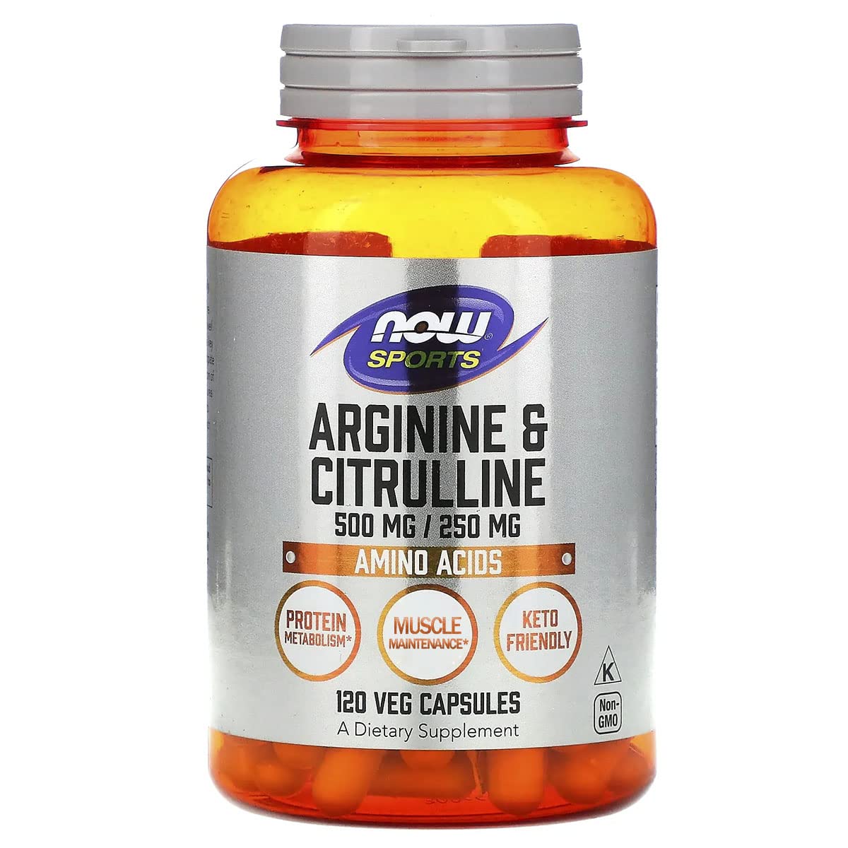 NOW Foods Arginine 500 mg with Citrulline 250 mg Capsules, 120 Count