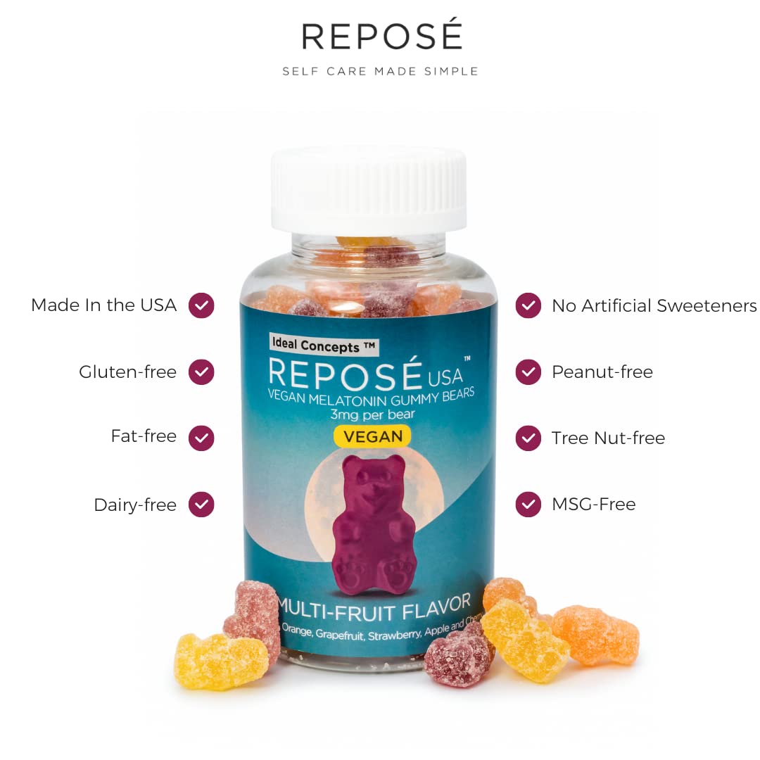 IDEAL CONCEPTS Reposé Goodnight Vegan Melatonin Gummies 3mg Per Bear, 60 Gummy Bears