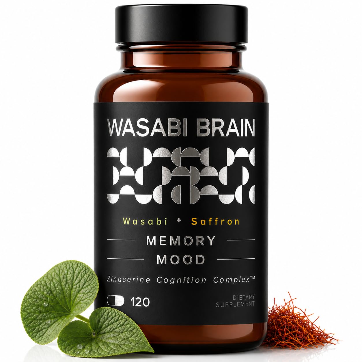 WASABI BRAIN Memory, Mood & Focus Supplement for Adults - Brain Health Formula with Organic Wasabi Extract, Saffron, Citicoline & Phosphatidylserine, 120 Capsules