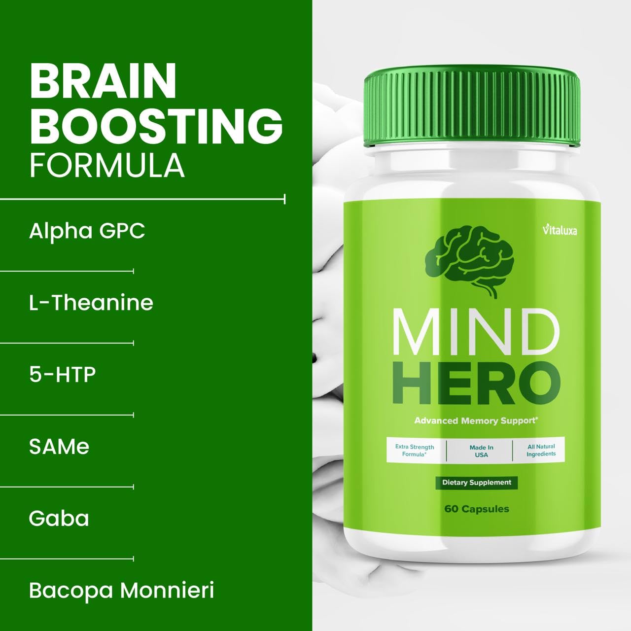 Vitaluxa Mind Hero Brain Supplement Capsules 180