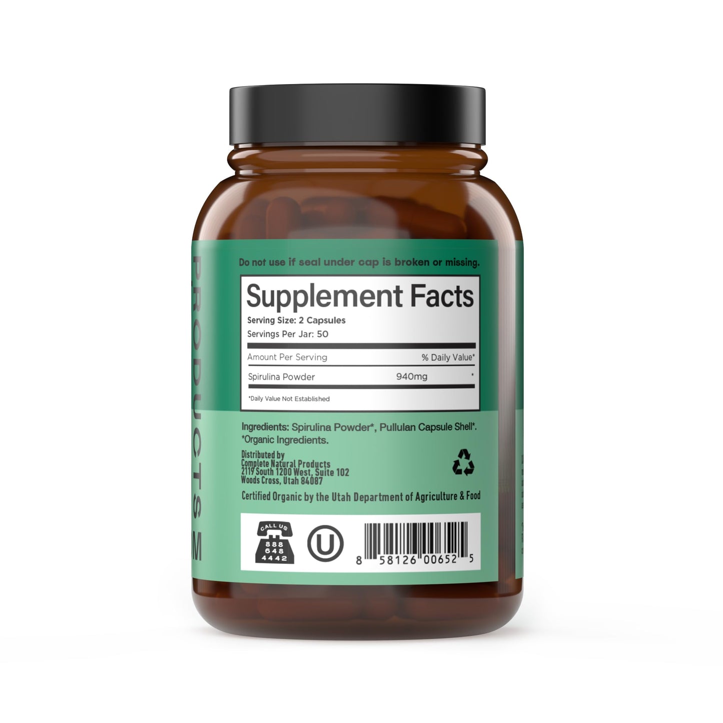 Complete Natural Products Pure Hawaiian Blue-Green Spirulina Capsules 470mg, 100 Capsules