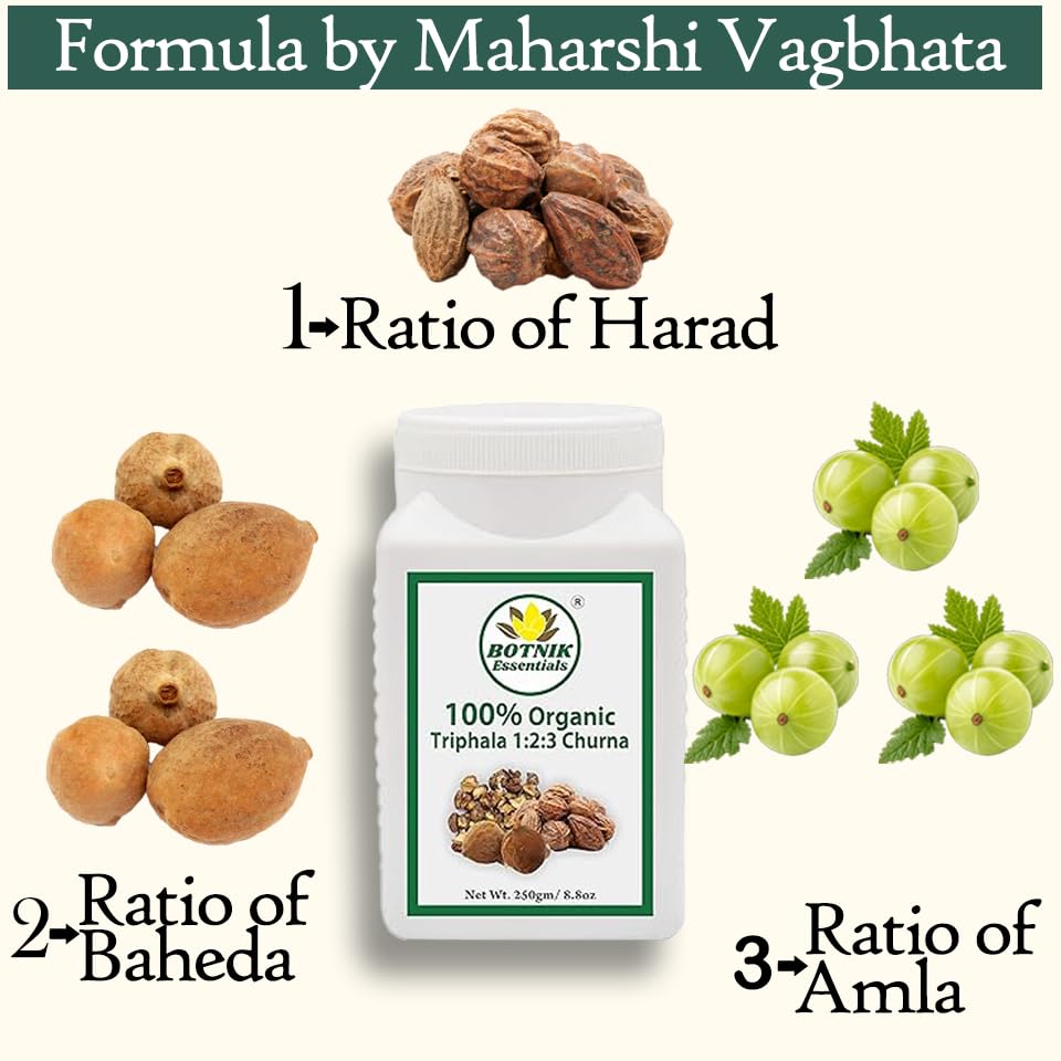 BOTNIK ESSENTIALS 100% Organic Triphala 1:2:3 Churna Powder, 250g