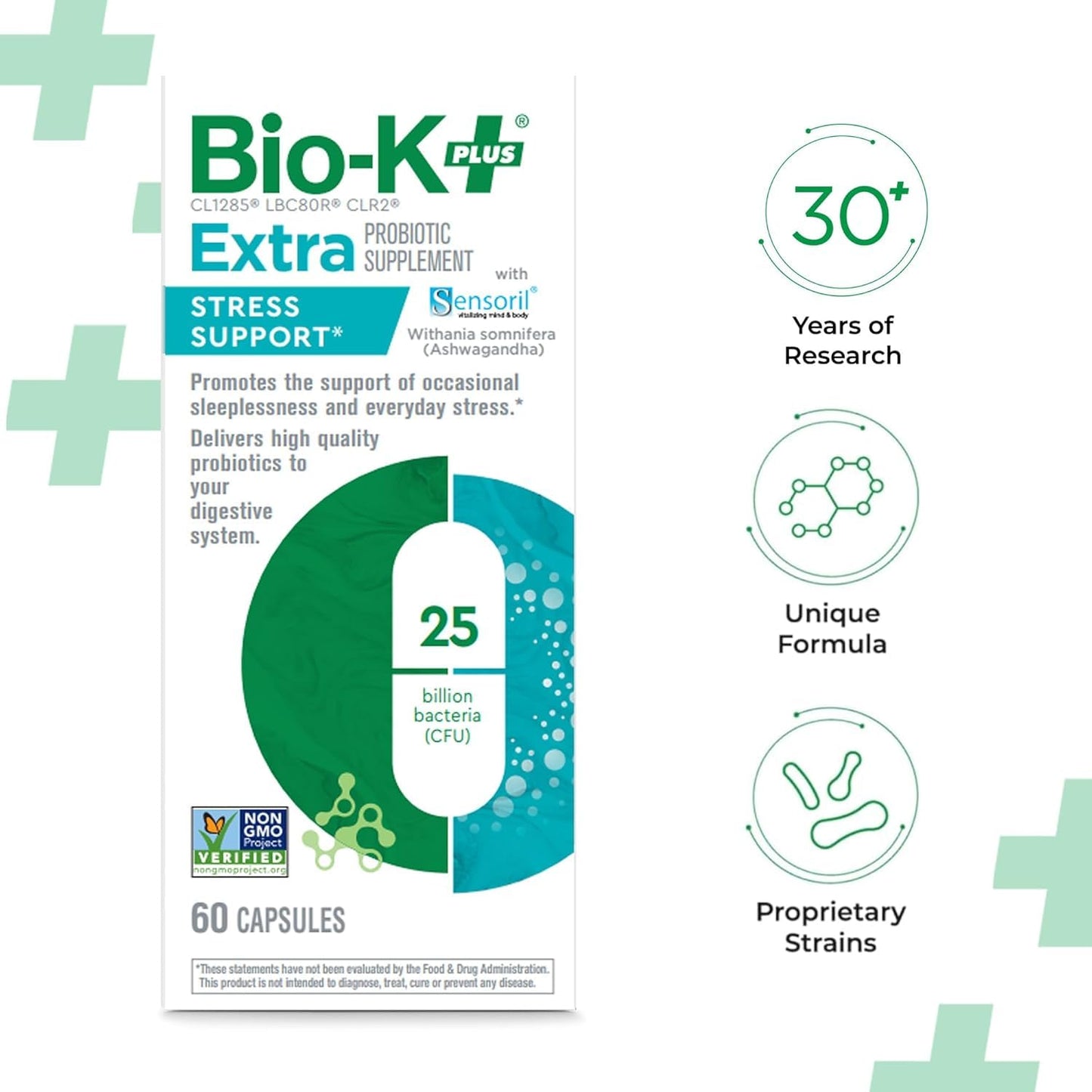 Bio-K Plus Probiotic for Stress Support with Sensoril® Ashwagandha Capsule, 60 Capsules