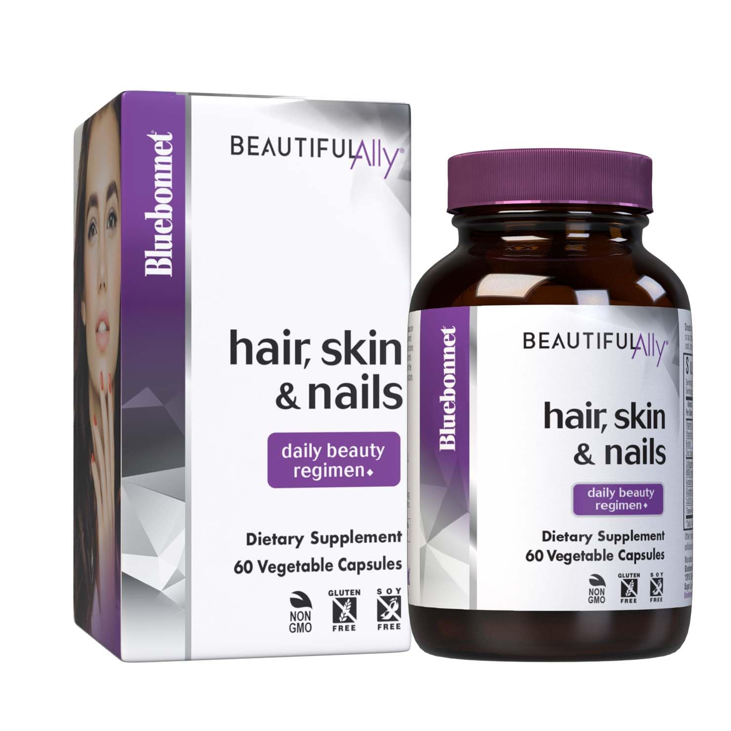 BlueBonnet Beautiful Ally Hair, Skin & Nails Collagen Peptides Type 1 & 3, Hydrolyzed from Grass-Fed Cows, 60 Capsules