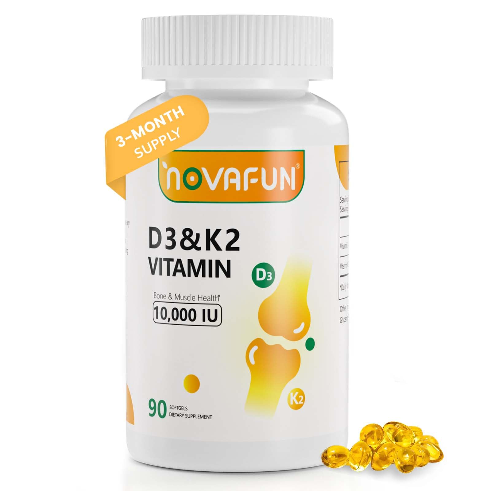Novafun Vitamin D3 K2 Softgels 90 Count